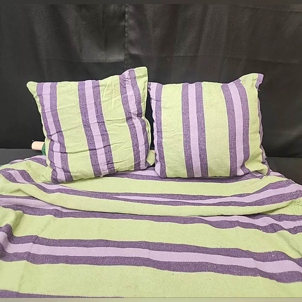 Hammock Hanging Rope Chair Swing Seat Set With 2 Pillows Green And Purple - Picture 4 of 11